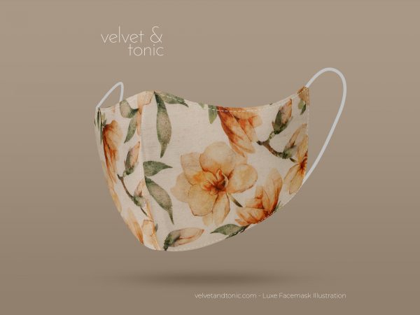 Designer Facemask - Magnolia Design - Flower - Linen fabric blend