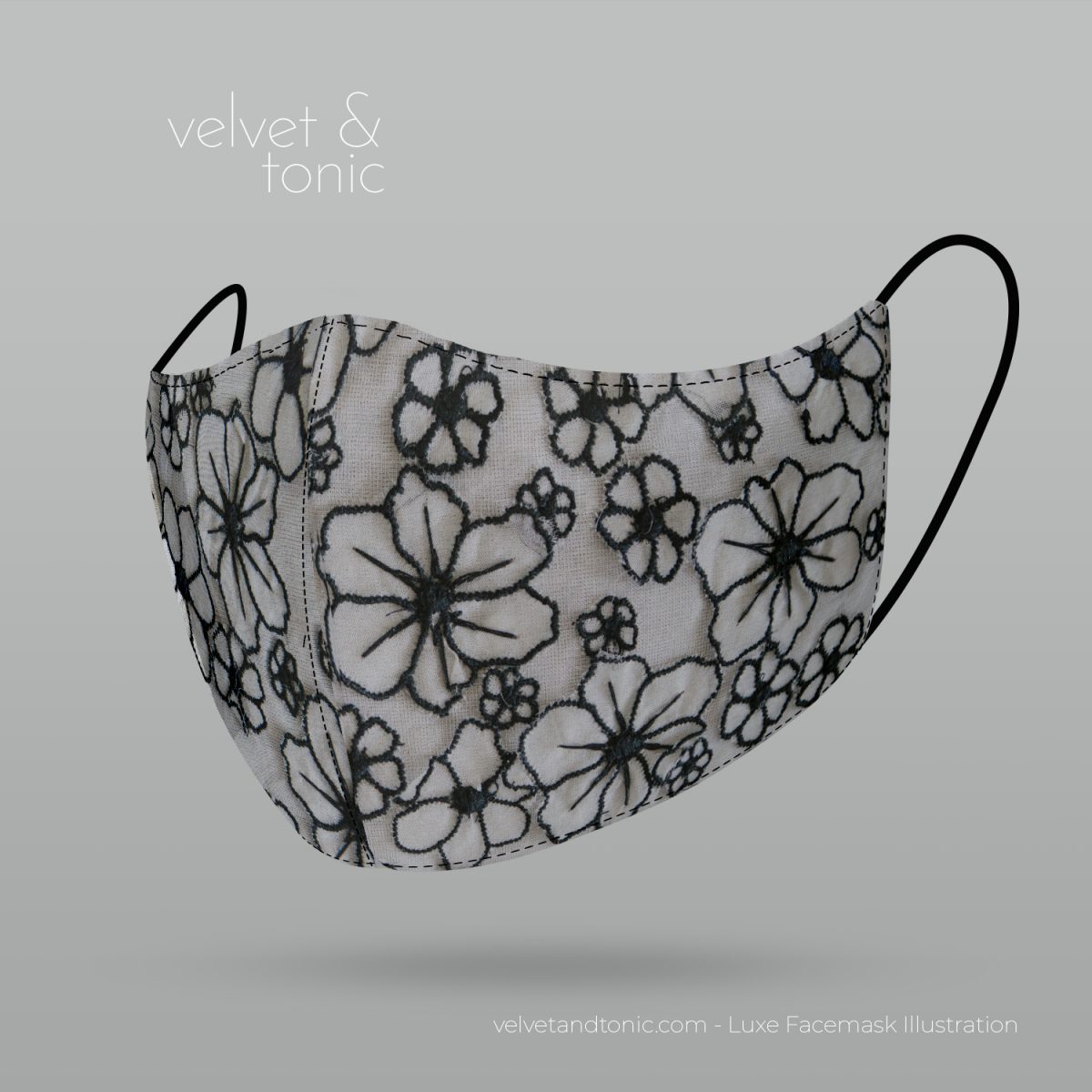 Silk Black and White Facemask - 3D flower fabric silk - Luxury Facemasks